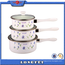 3 Sets Single Handle Enamel Sauce Pot Casserole with Glass Cover